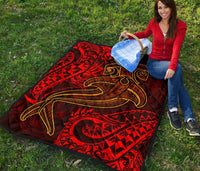 Polynesian Premium Quilt - Red Shark Polynesian Tattoo - Polynesian Pride