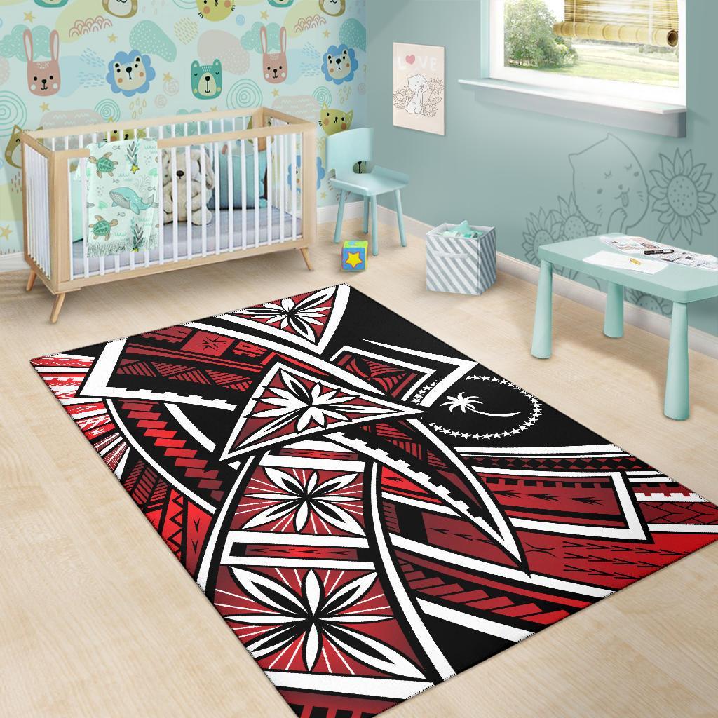 Chuuk Area Rug - Tribal Flower Special Pattern Red Color - Polynesian Pride