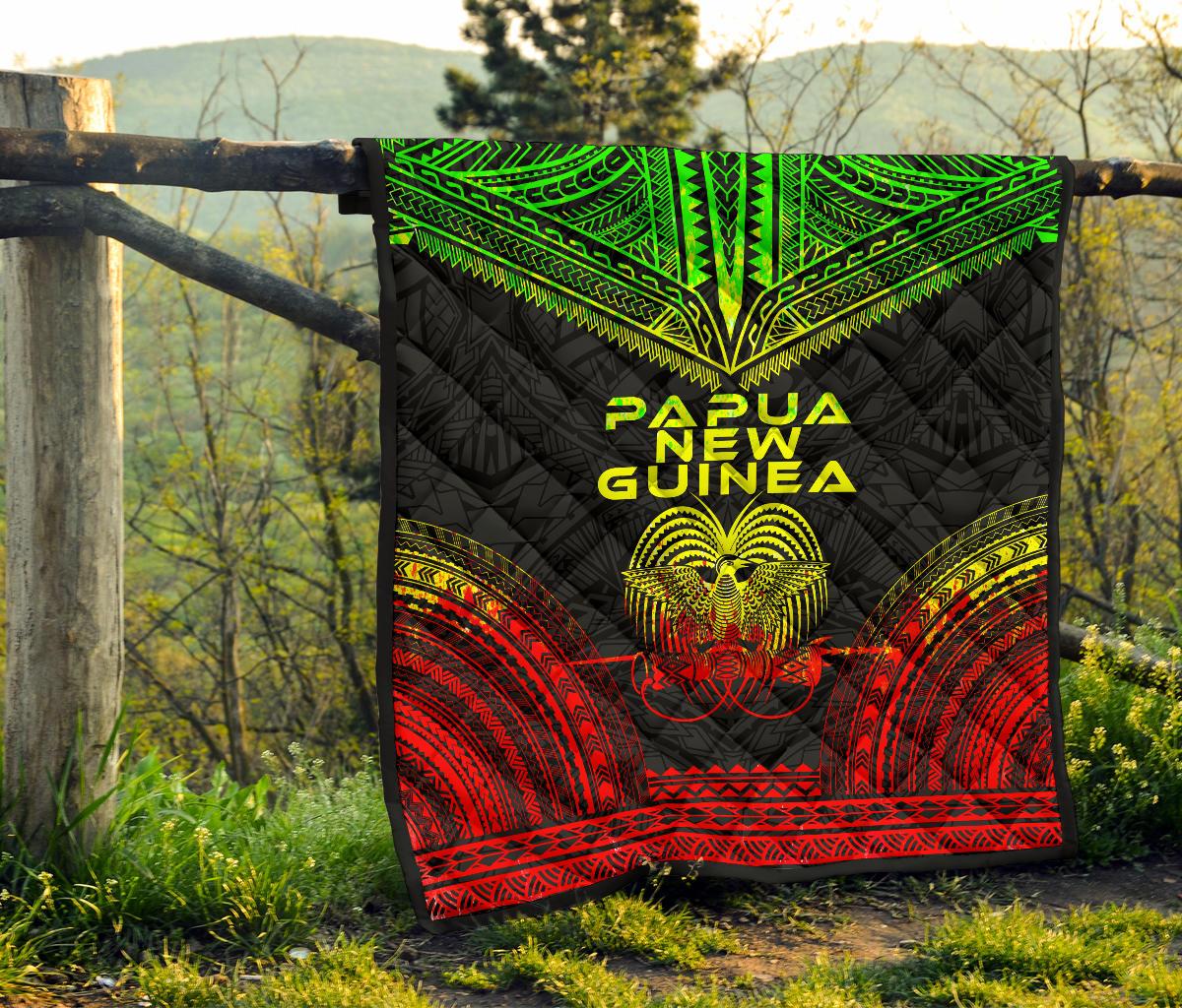 Papua New Guinea Premium Quilt - Papua New Guinea Coat Of Arms Polynesian Chief Reggae Version - Polynesian Pride