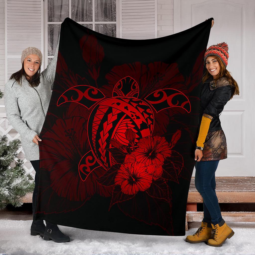 Hawaii Hibiscus Premium Blanket - Harold Turtle - Red - Polynesian Pride