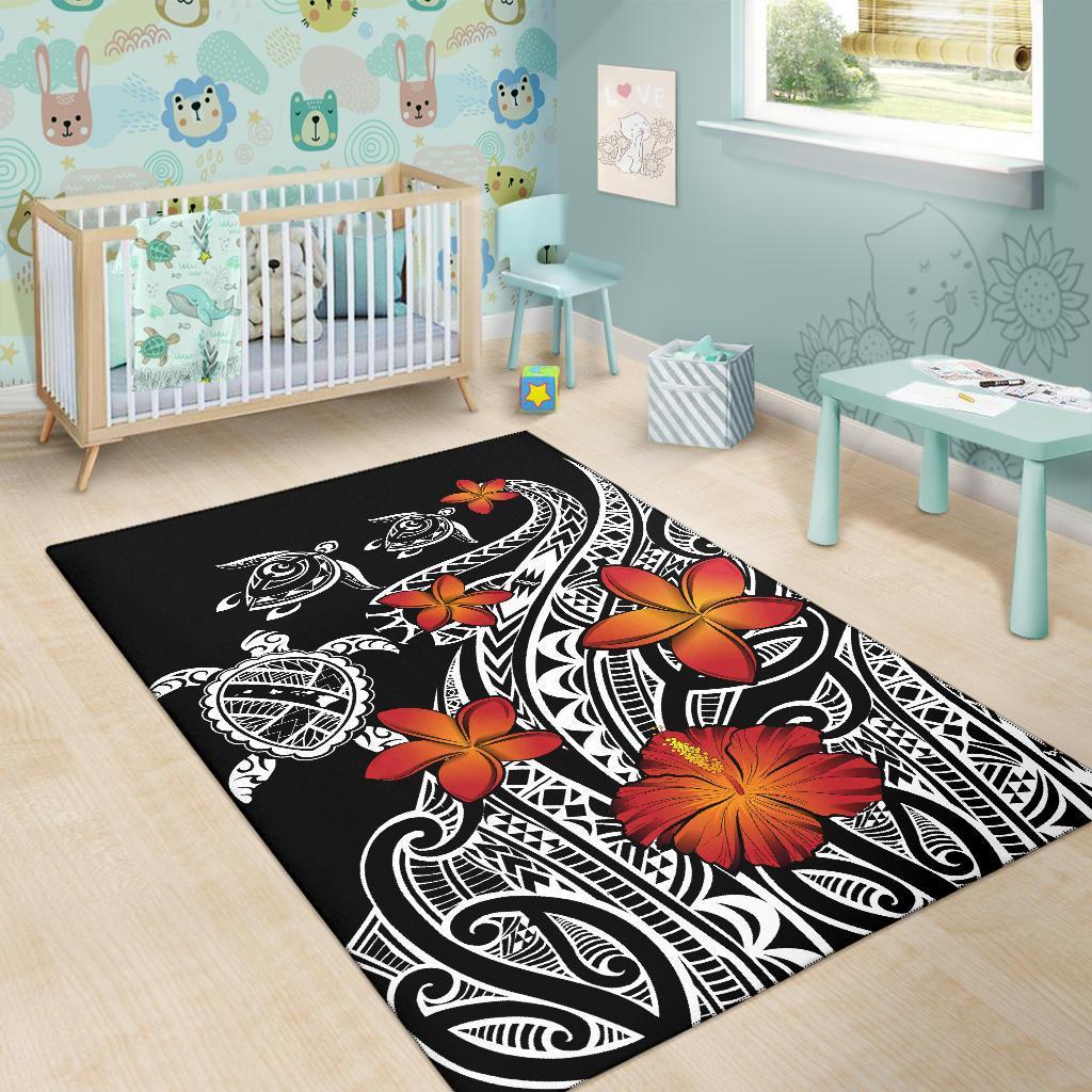 Hawaiian Map Turtle Swim Plumeria Polynesian Rug - J6 - Polynesian Pride