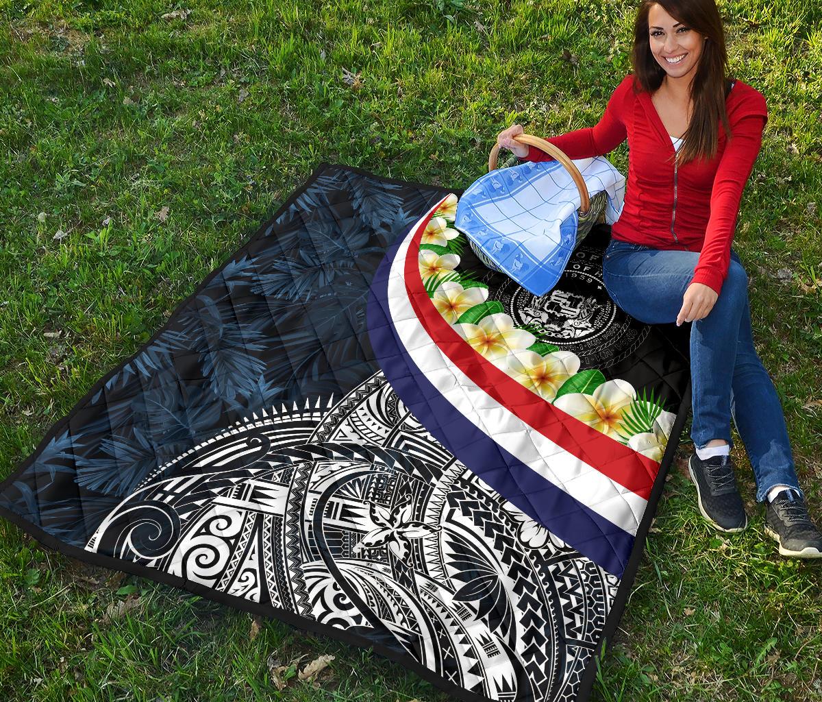 Polynesian Hawaii Premium Quilt - Hawaii Seal With Plumeria Style - Polynesian Pride