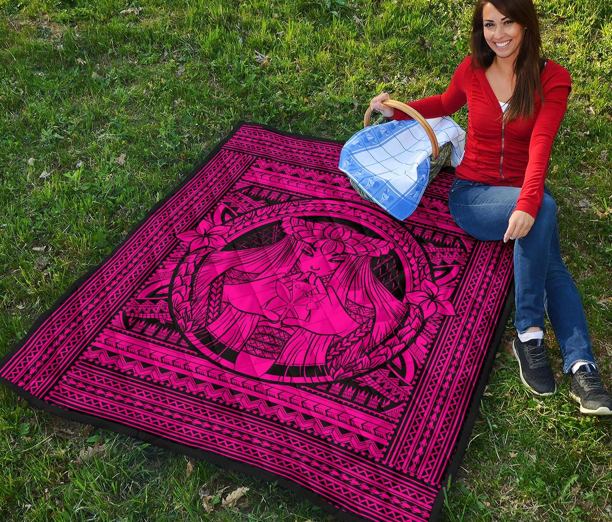 Hawaii Polynesian Pele Kanaka Premium Quilt Pink - Polynesian Pride