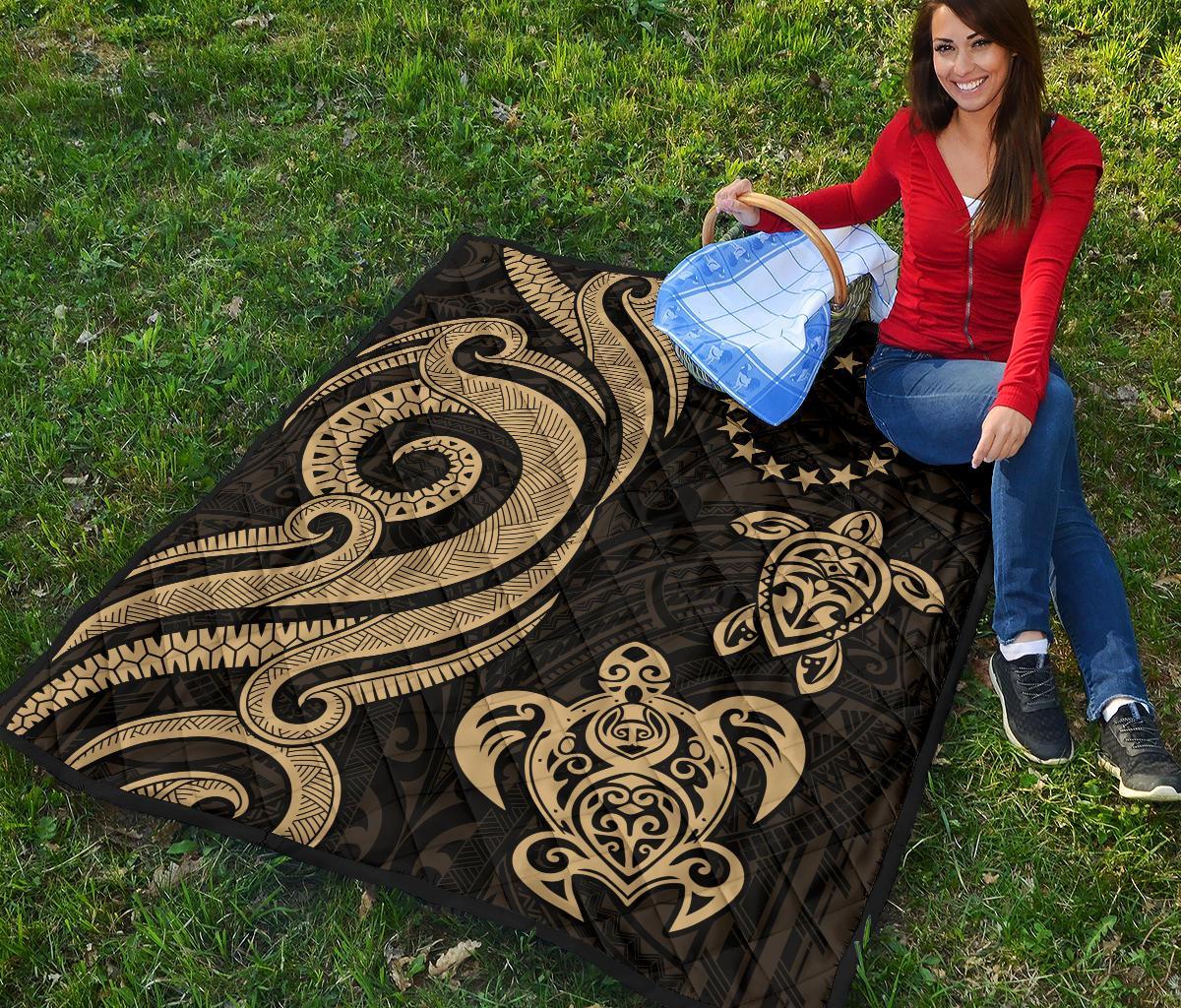 Cook Islands Premium Quilt - Gold Tentacle Turtle - Polynesian Pride