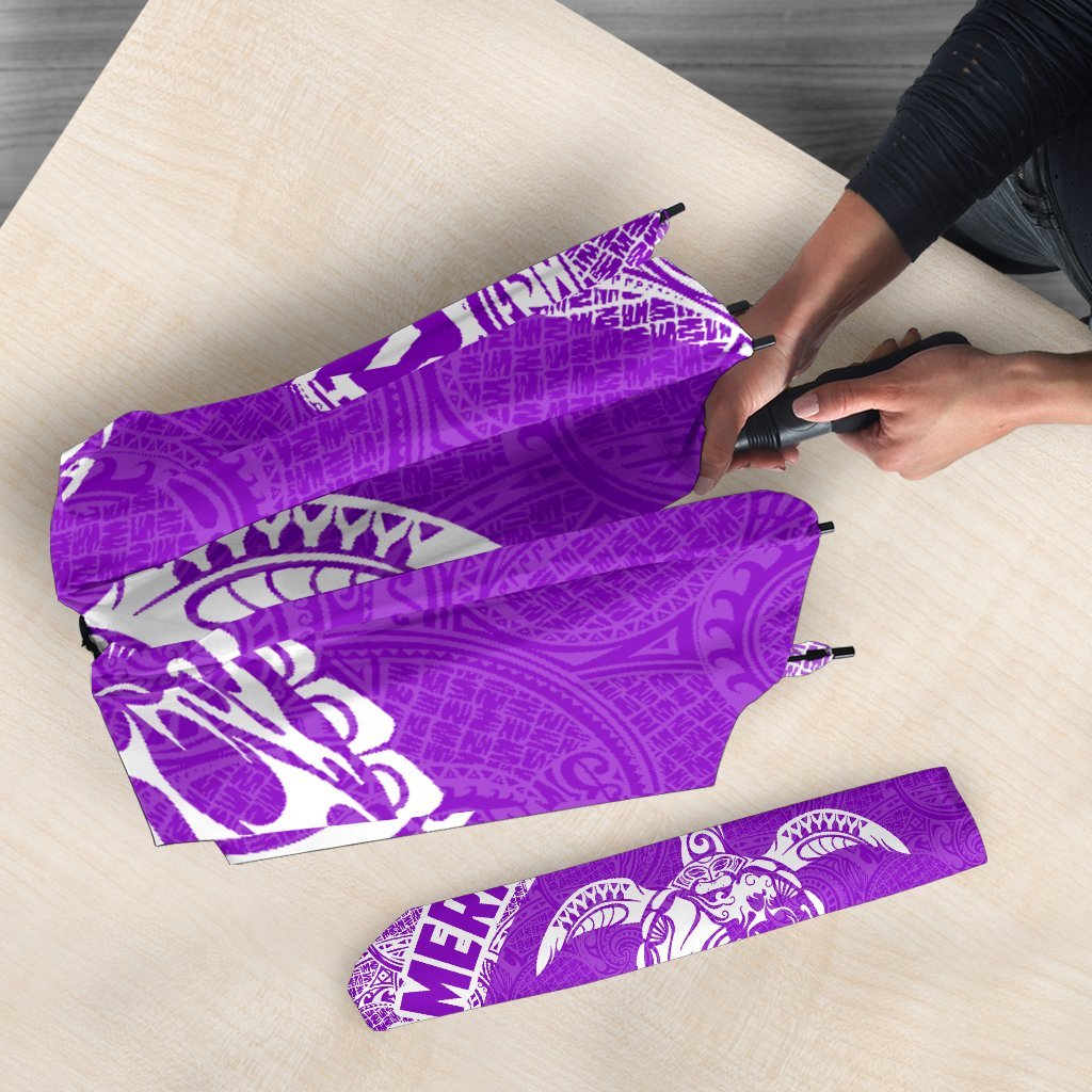 American Samoa Umbrella Turtle Mermaid Polynesian Pattern White Violet - Polynesian Pride