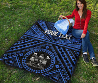 Fiji Personalised Premium Quilt - Fiji Seal With Polynesian Tattoo Style ( Blue) - Polynesian Pride