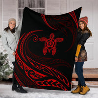 Hawaii Turtle Hibicus Premium Blanket - Frida Style - Red - Polynesian Pride