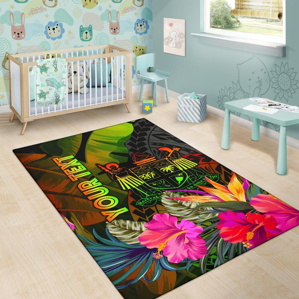 Fiji Polynesian Personalised Area Rug - Hibiscus and Banana Leaves - Polynesian Pride