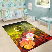 Vanuatu Custom Personalised Area Rug - Humpback Whale with Tropical Flowers (Yellow) - Polynesian Pride
