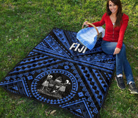 Fiji Premium Quilt - Fiji Seal With Polynesian Tattoo Style (Blue) - Polynesian Pride