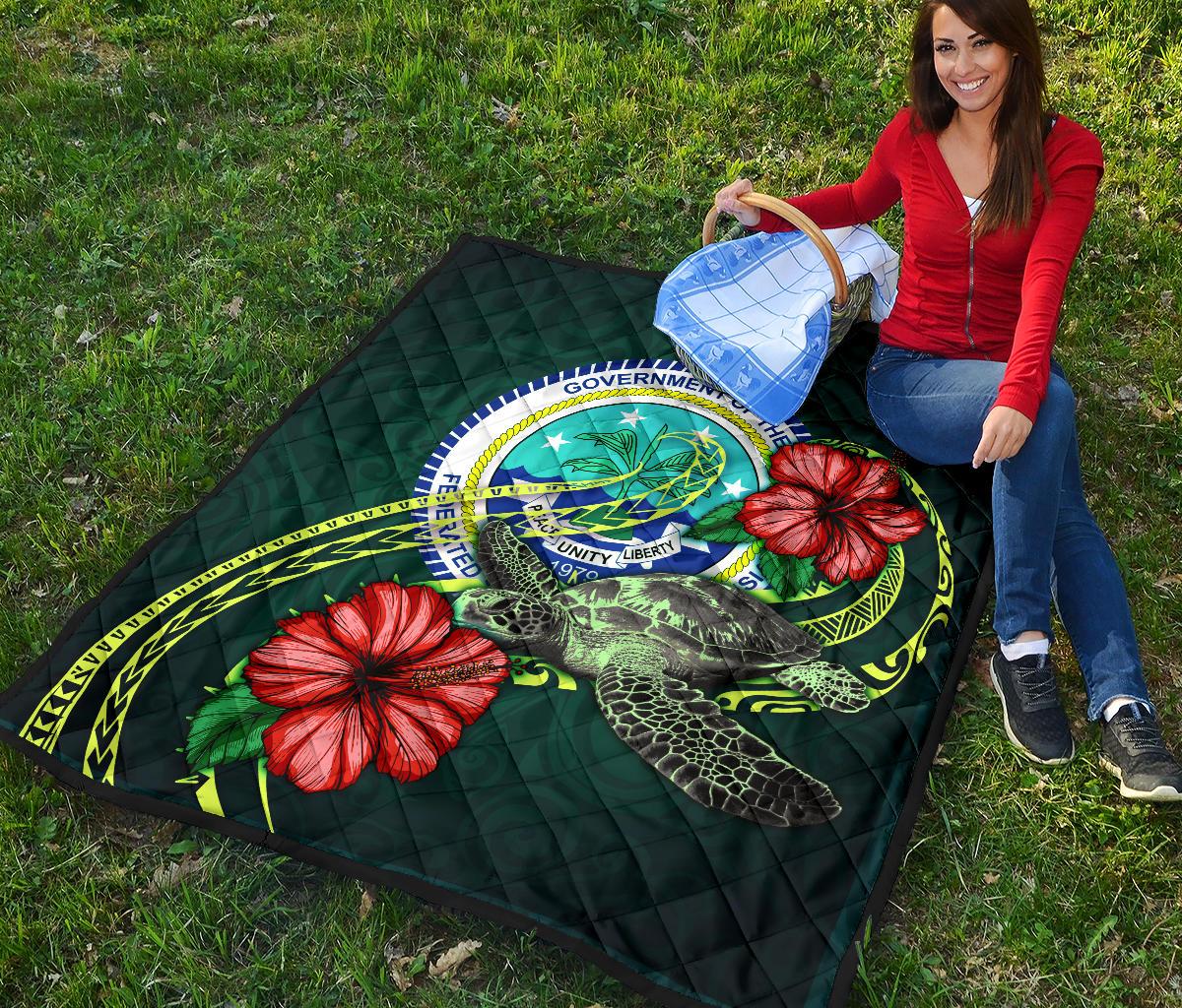 Federated States of Micronesia Premium Quilt - Green Turtle Hibiscus - Polynesian Pride