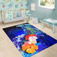 Samoa Area Rug - Humpback Whale with Tropical Flowers (Blue) - Polynesian Pride