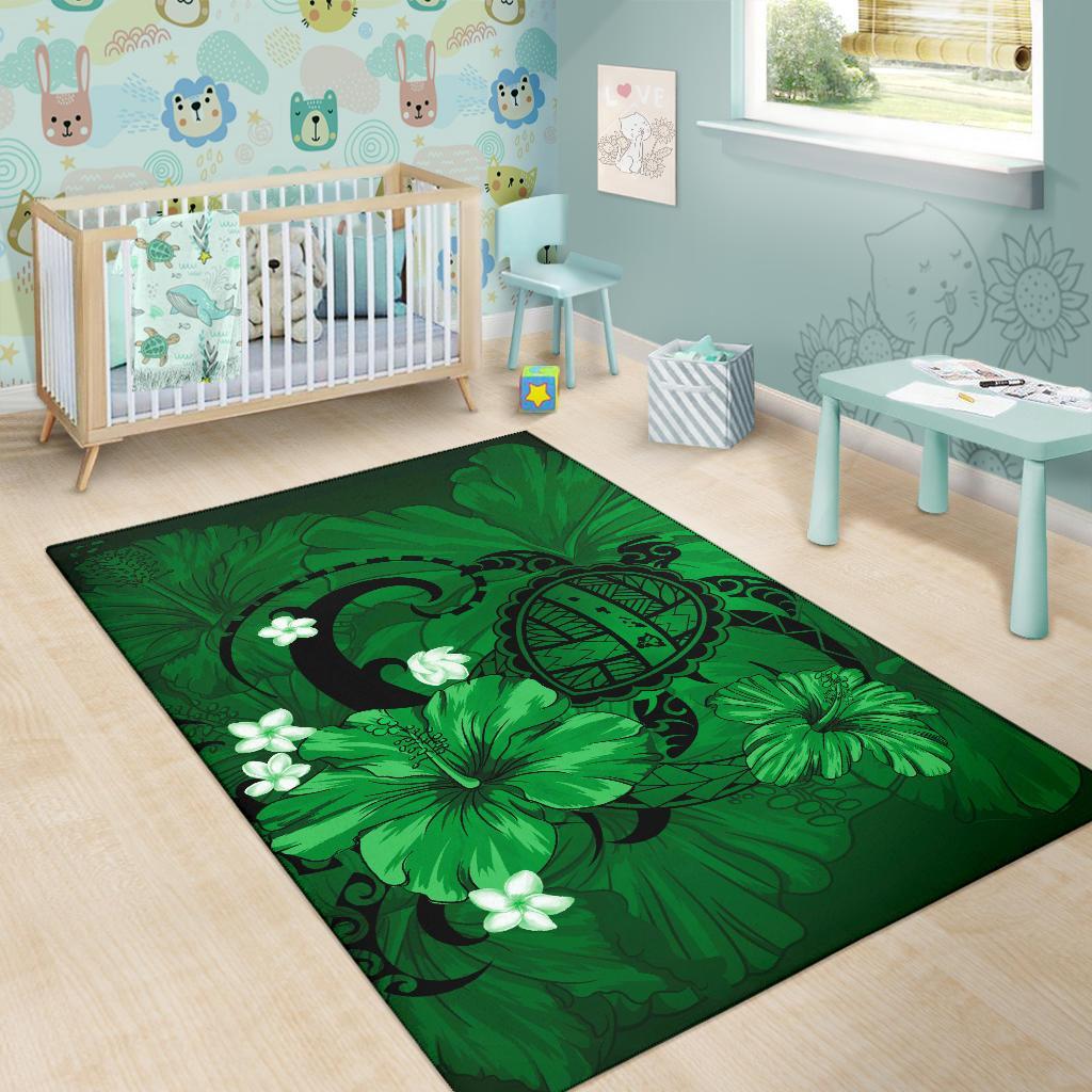 Hawaii Turtle Map Hibiscus Plumeria - Green - Polynesian Pride