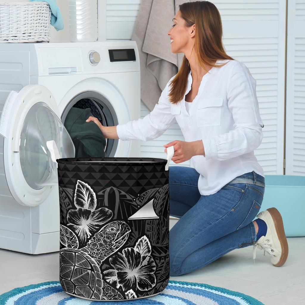 Tokelau Laundry Basket - Polynesian Turtle Hibiscus Black - Polynesian Pride