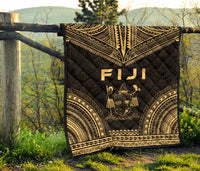 Fiji Premium Quilt - Fiji Coat Of Arms Polynesian Chief Gold Version - Polynesian Pride
