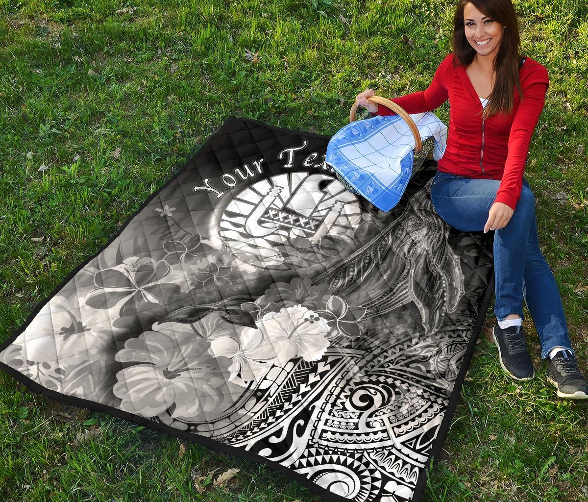 Tahiti Custom Personalised Premium Quilt - Humpback Whale with Tropical Flowers (White) - Polynesian Pride