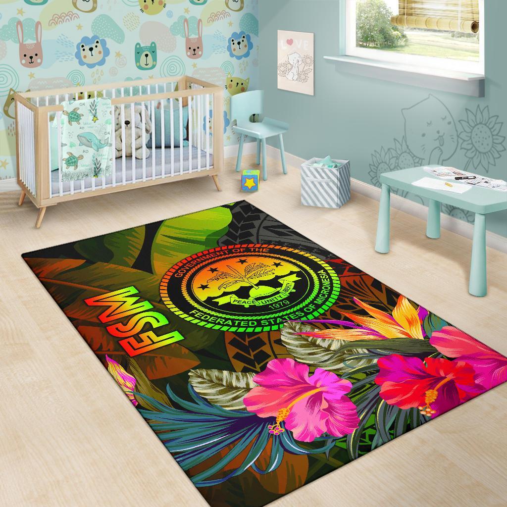 Federated States of Micronesia Polynesian Area Rug - Hibiscus and Banana Leaves - Polynesian Pride
