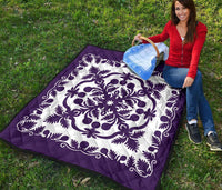 Hawaii Premium Quilt Royal Pattern - Purple And White - Polynesian Pride