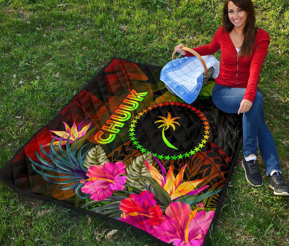 Chuuk Polynesian Premium Quilt - Hibiscus and Banana Leaves - Polynesian Pride