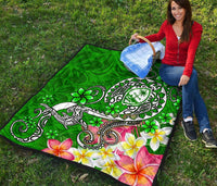 Guam Premium Quilt - Turtle Plumeria (Green) - Polynesian Pride