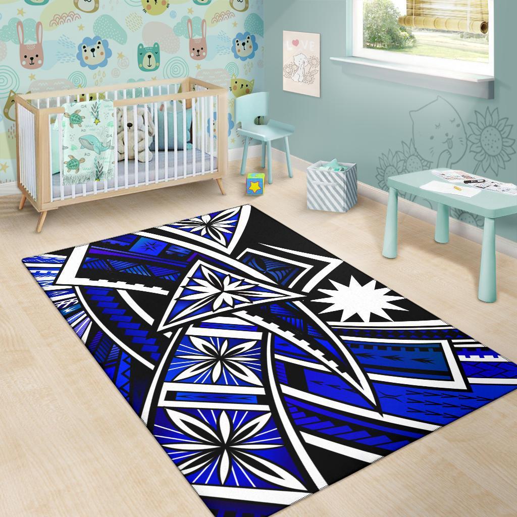 Nauru Area Rug - Tribal Flower Special Pattern Blue Color - Polynesian Pride
