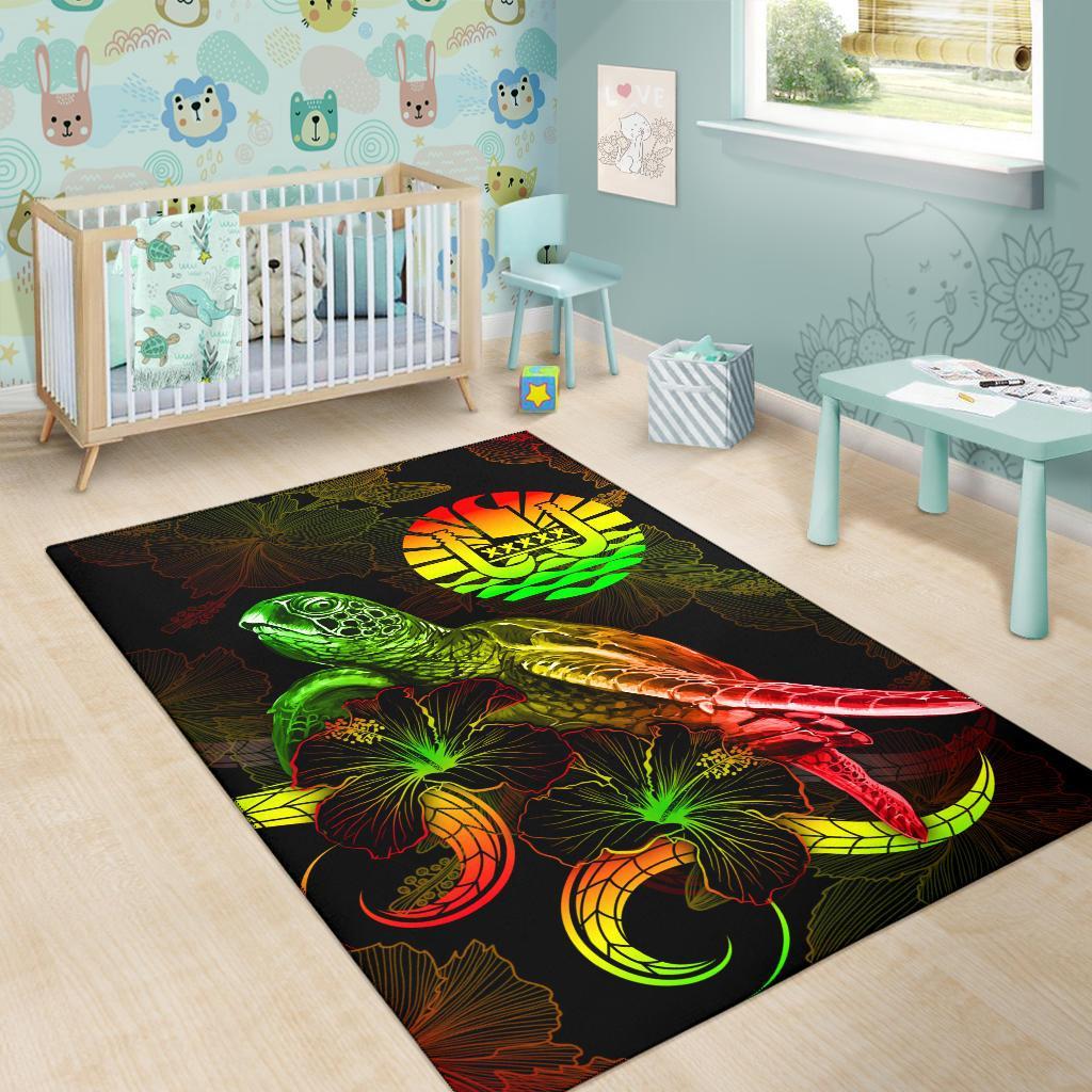 Tahiti Polynesian Area Rugs - Turtle With Blooming Hibiscus Reggae - Polynesian Pride