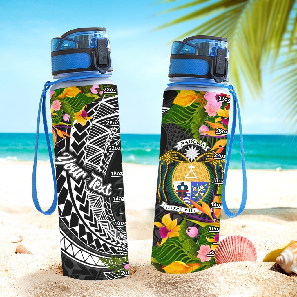Nauru Custom Personalised Hydro Tracking Bottle - Seal Spiral Polynesian Patterns - Polynesian Pride