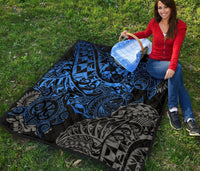 Tonga Polynesian Premium Quilt - Blue Turtle Flowing - Polynesian Pride