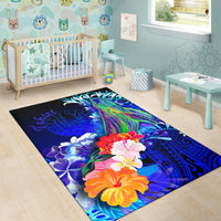 Tahiti Area Rug - Humpback Whale with Tropical Flowers (Blue) - Polynesian Pride