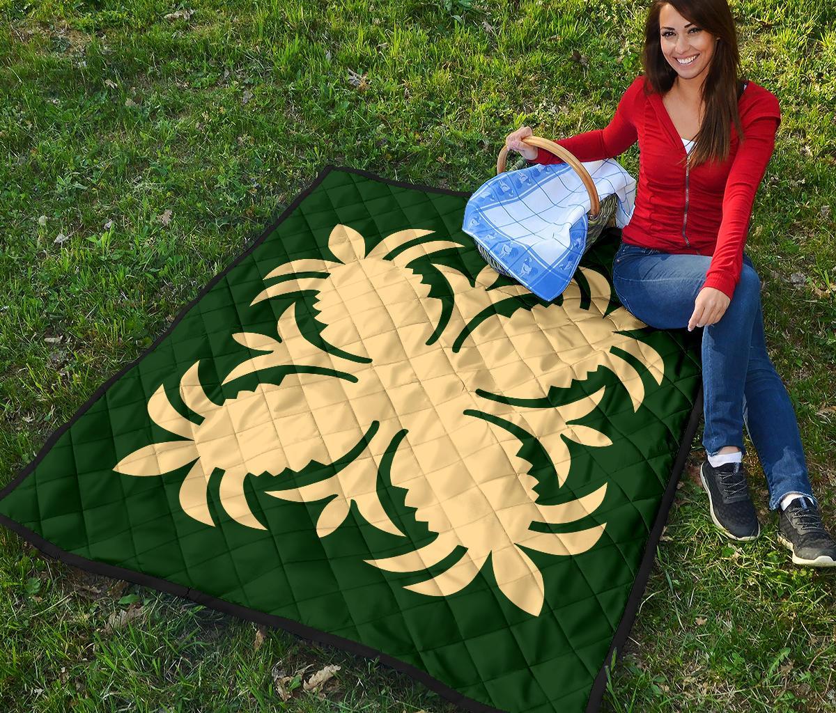 Hawaiian Premium Quilt Royal Pattern - Green - A2 Style - Polynesian Pride