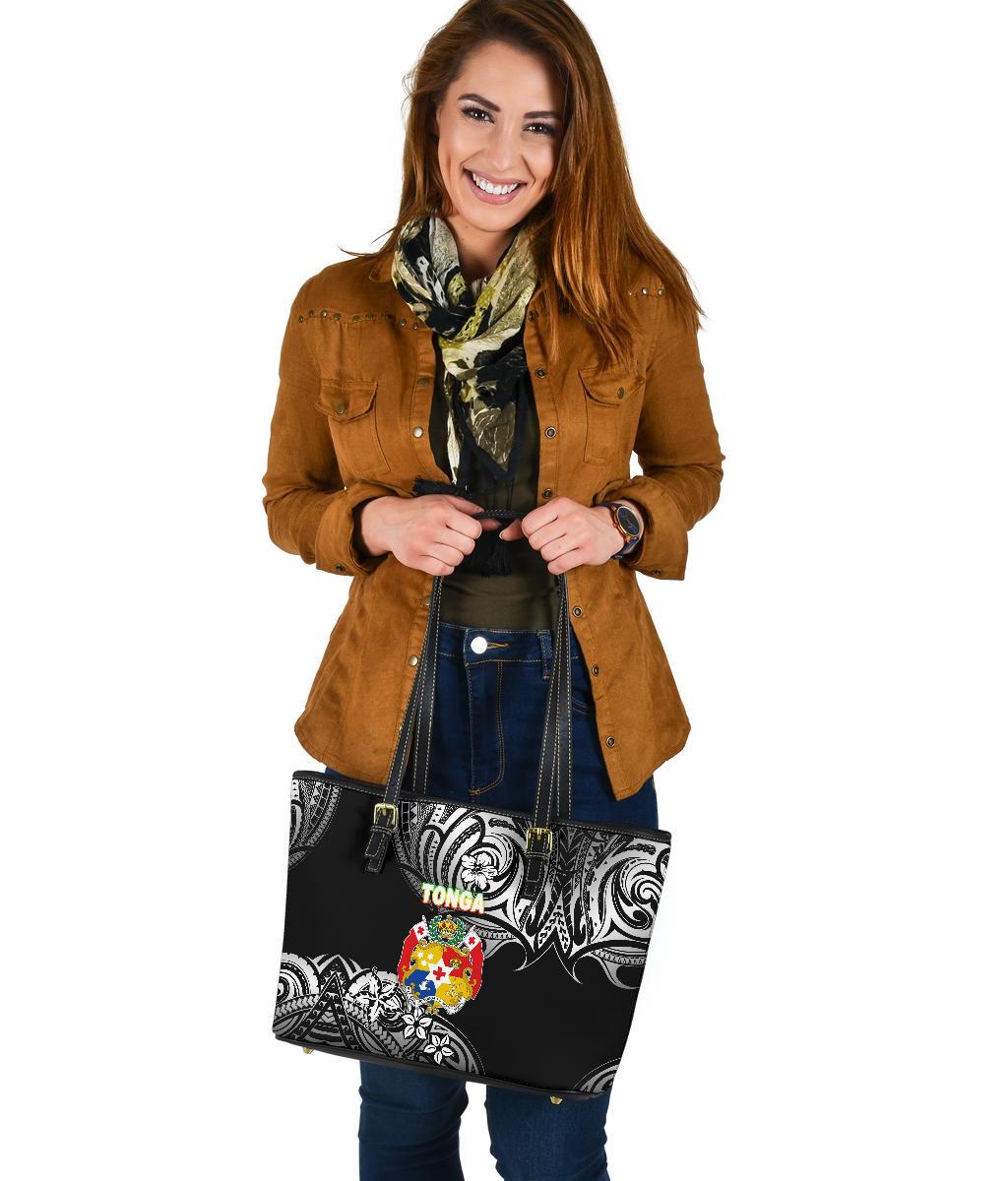 Mate Ma'a Tonga Rugby Small Leather Tote Polynesian Unique Vibes - Black - Polynesian Pride