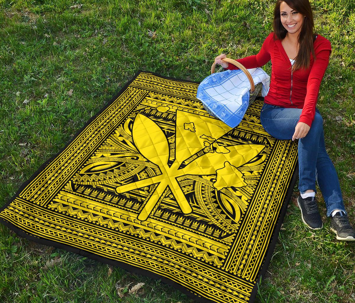 Hawaii Polynesian Kanaka Maoli Premium Quilt Yellow - Polynesian Pride