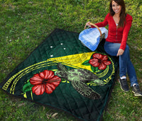 Tokelau Polynesian Premium Quilt - Green Turtle Hibiscus - Polynesian Pride