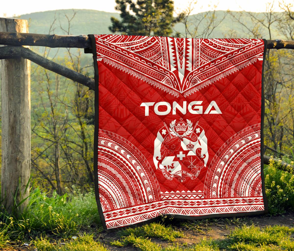 Tonga Premium Quilt - Tonga Coat Of Arms Polynesian Chief Red Version - Polynesian Pride