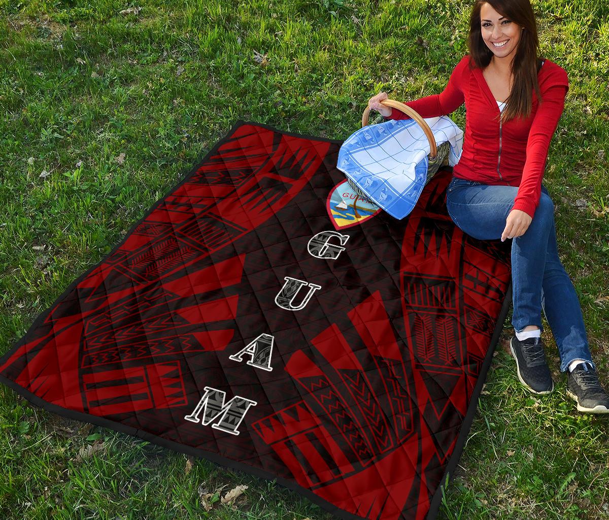 Guam Premium Quilt - Guam Coat Of Arms Polynesian Red Tattoo - Polynesian Pride