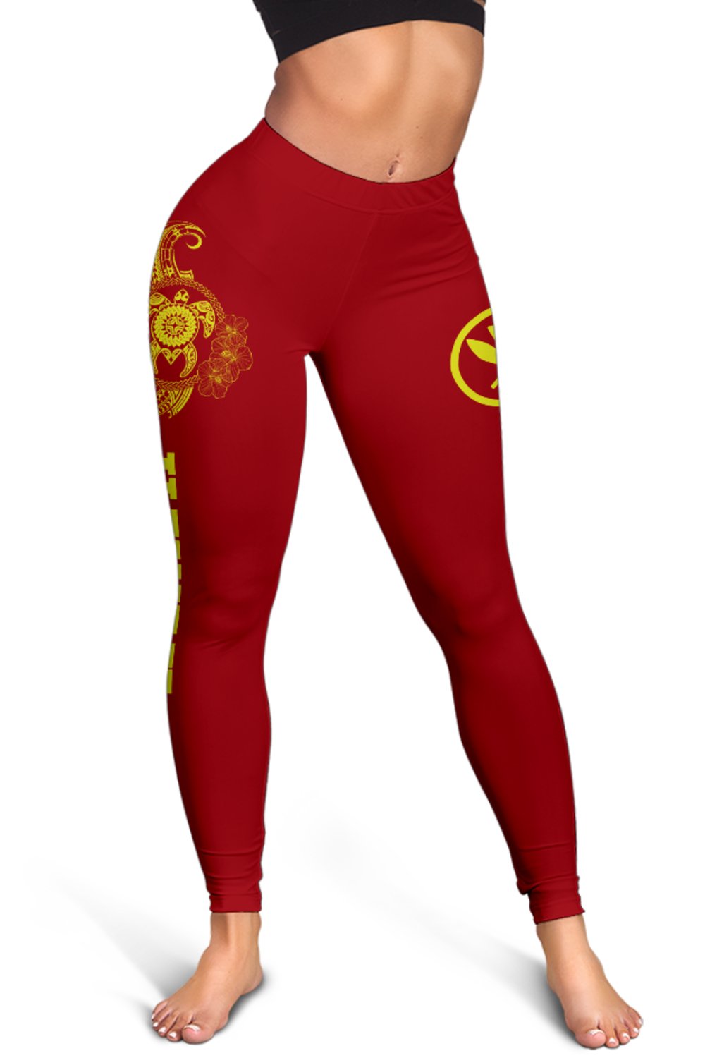 Hawaii Polynesian Women's Leggings - Vintage Polynesian Turtle (Red) - Polynesian Pride