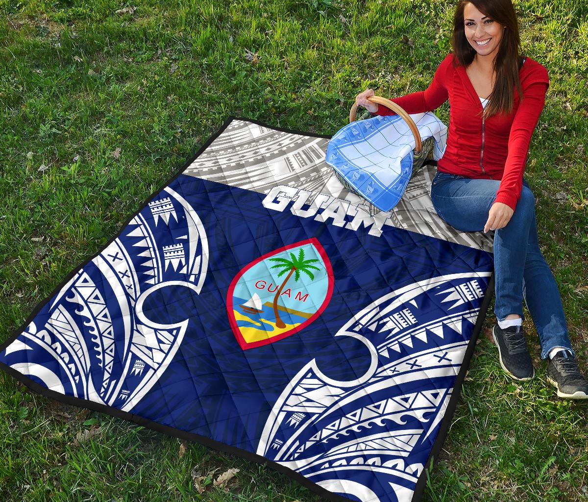 Guam Polynesian Premium Quilt - Pattern With Seal Blue Version - Polynesian Pride