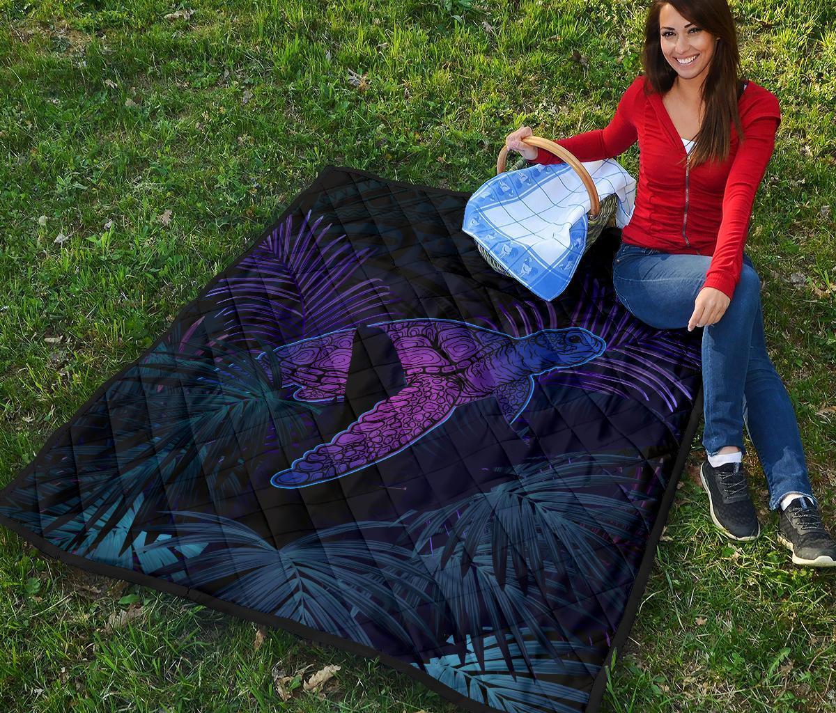 Hawaii Premium Quilt - Hawaii Turtle And Palm Polynesian Retrospective - Polynesian Pride