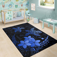 Hawaii Polynesian Turtle Plumeria Rug - Pog Style Blue - Polynesian Pride