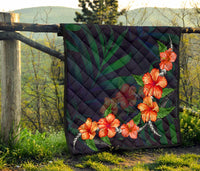 Hibiscus Palm Background Premium Quilt - Polynesian Pride