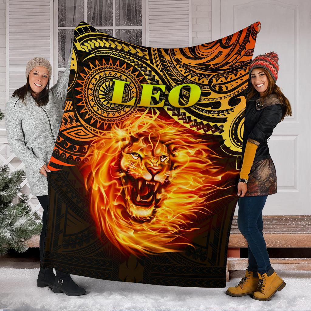 Sun In Leo Zodiac Premium Blanket Polynesian Tattoo Unique Vibes - Polynesian Pride