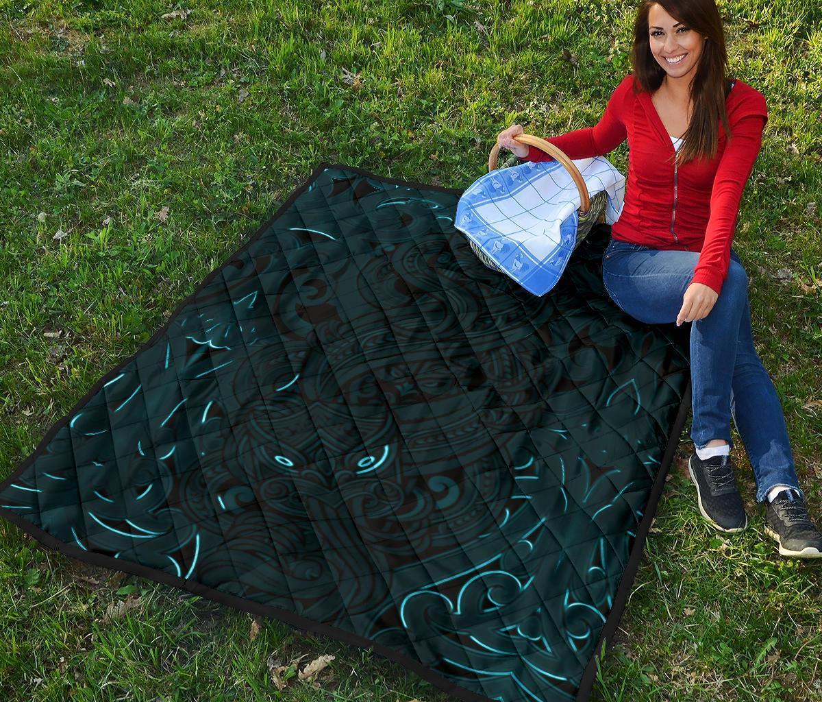 New Zealand Premium Quilt, Maori Gods Tumatauenga (God Of War) - Blue - Polynesian Pride