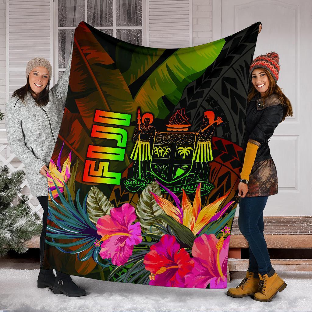Fiji Polynesian Premium Blanket - Hibiscus and Banana Leaves - Polynesian Pride