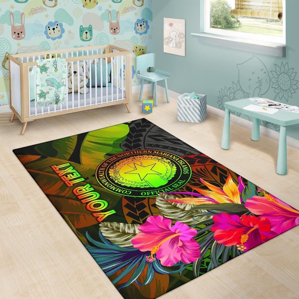 Northern Mariana Islands Personalised Area Rug - Hibiscus and Banana Leaves - Polynesian Pride