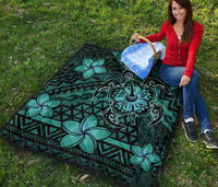 Hawaii Mix Polynesian Turtle Plumeria Premium Quilt - AH - Nick Style - Turquoise - Polynesian Pride