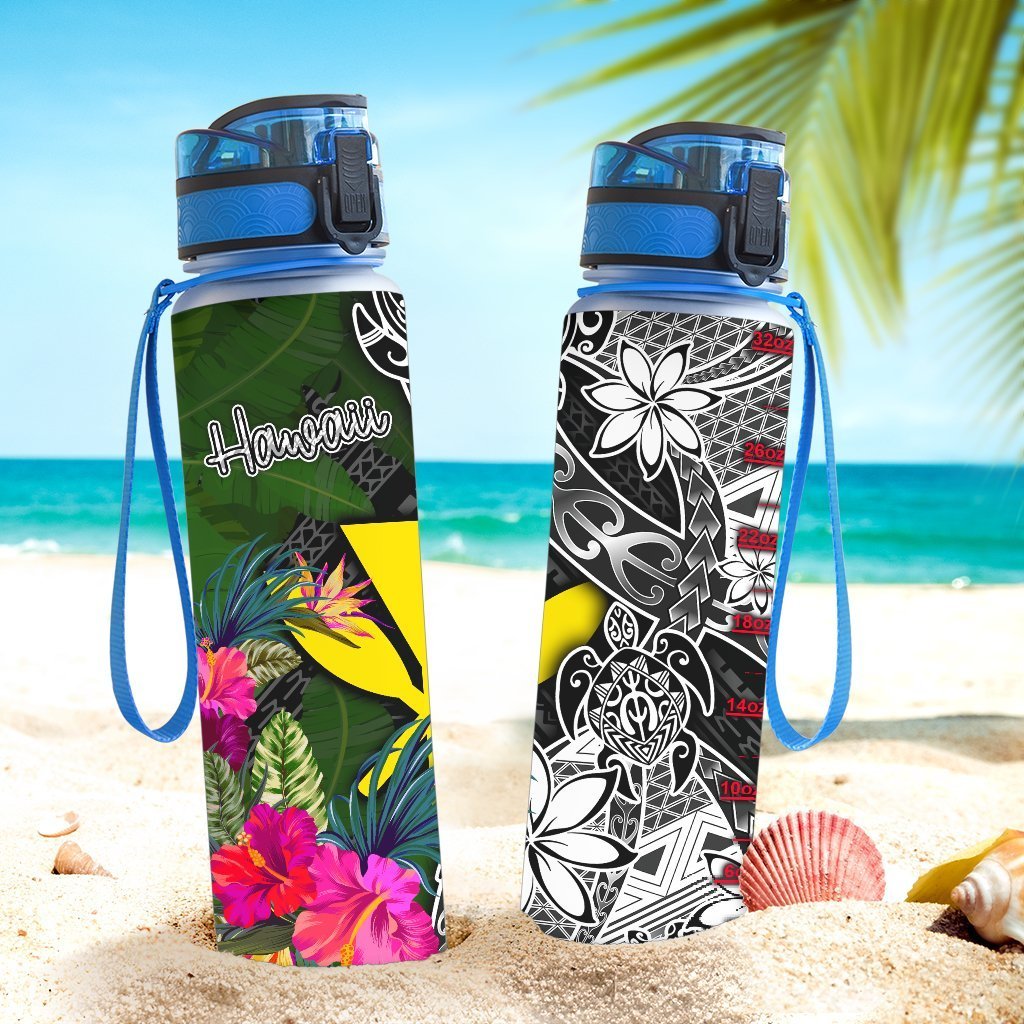 Hawaii Hydro Tracking Bottle - Turtle Plumeria Banana Leaf - Polynesian Pride