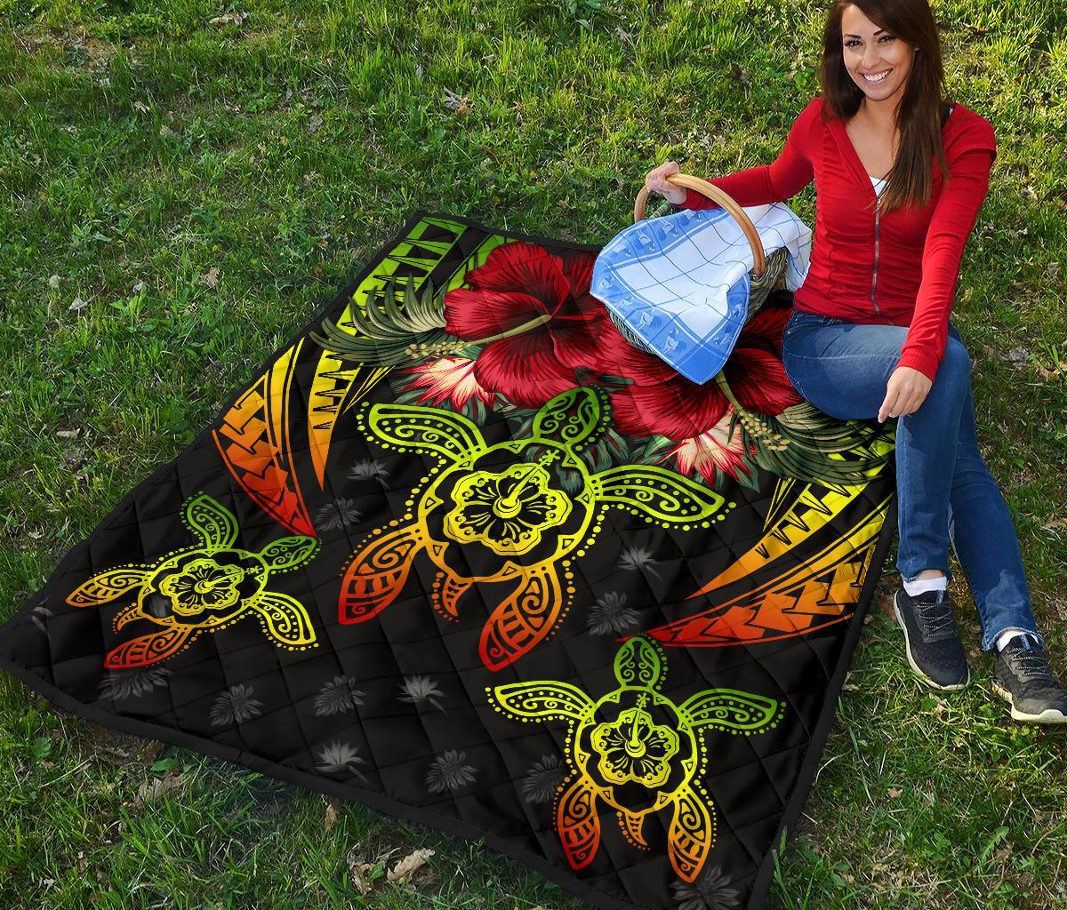 Hawaii Turtle Tropical Polynesian Premium Quilt - Iris Style - AH - Polynesian Pride