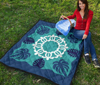 Hawaiian Turtle Coconut Pattern Premium Quilt - Indigo - Argu Style - AH - Polynesian Pride