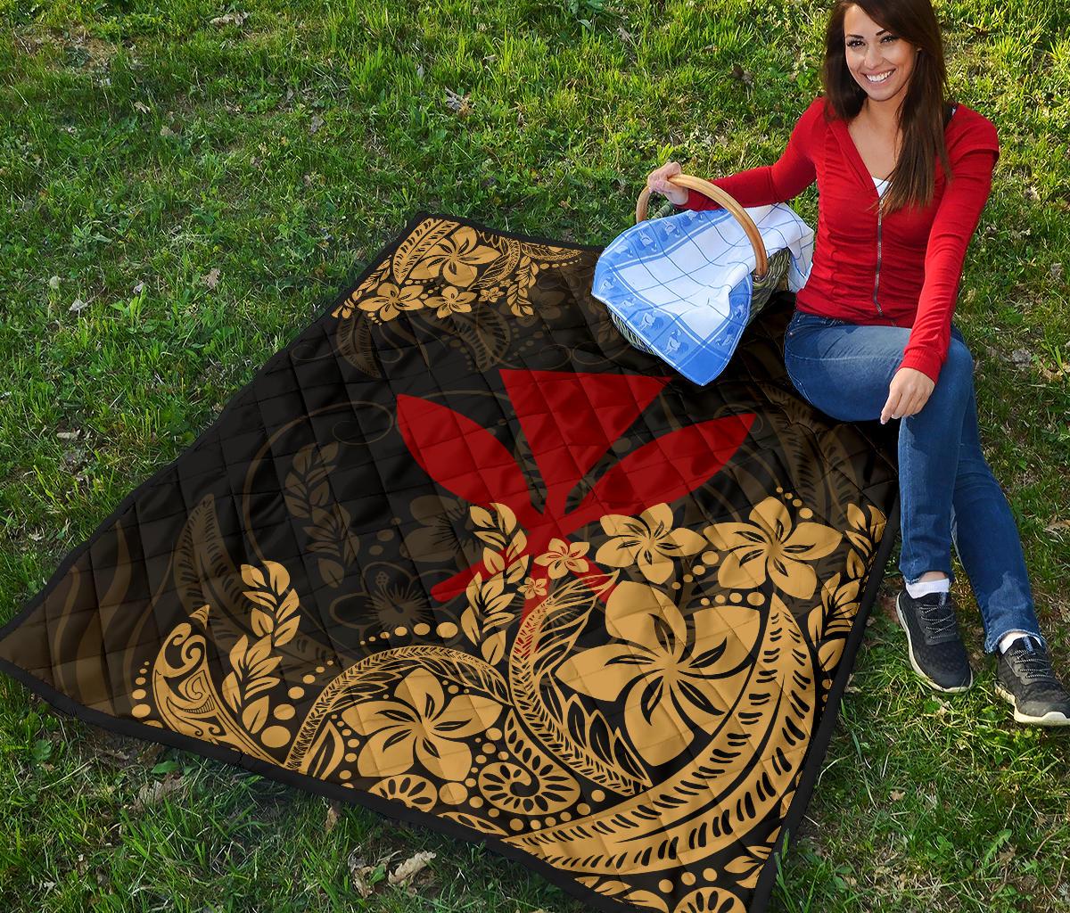 Hawaii Premium Quilt - Red Kanaka Maoli & Yellow Hibiscus Style - Polynesian Pride