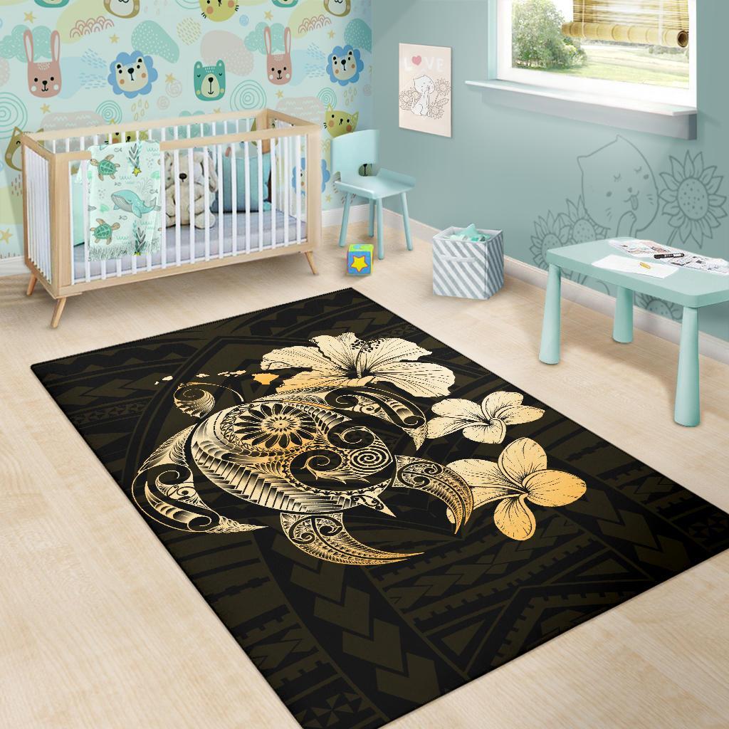Hibiscus Plumeria Mix Polynesian Turtle Area Rug AH - Polynesian Pride